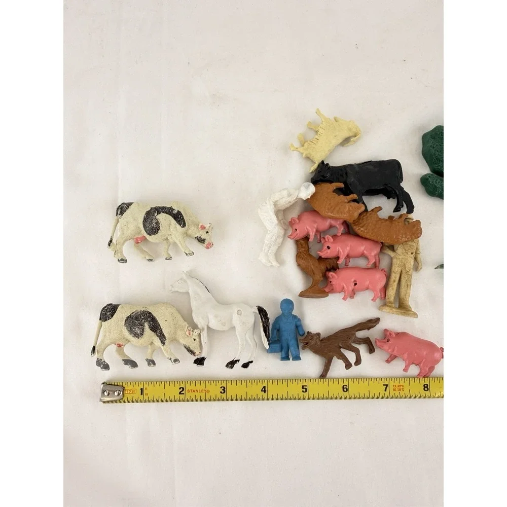 Vintage Plastic Farm Animals Figures Lot Marx MPC Trees Farmer Pigs Cow Horse
